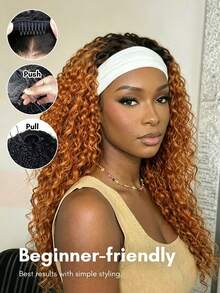 Black To Rich Copper Ombre Curly Half Wig Flip Over Glam-Ready Dark Roots Beginner-Friendly Daily Styling Flip Over Style Beginner-Friendly Glueless Drawstring Fit All Head Sizes 100% Human Hair Beginner Friendly Quick Wear - S1B88J - View 3