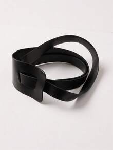 MUSEYN Black Faux Leather Wrap Thread Through Belt Fall Autumn Winter - Black - View 4