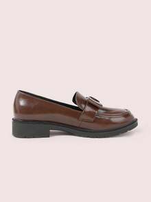 CUCCOO DOLLMOD Sepatu Loafer Wanita Cokelat dengan Pita, Ujung Bulat dan Hak Tebal, Gaya Inggris, Sepatu Kulit untuk Perjalanan Kantor Sehari-hari - Coklat - View 5