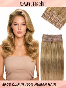 8PCS With 16 Clips Straight Clip In Hair Extensions 100% Real Human Hair Color P4/27# Medium Brown Highlights Honey Blonde 12-18 Inch Double Weft Invisible Clip Hair Extensions Remy Natural Human Hair For Women Girl Daily Full Head Use - SP4/27 - View 1