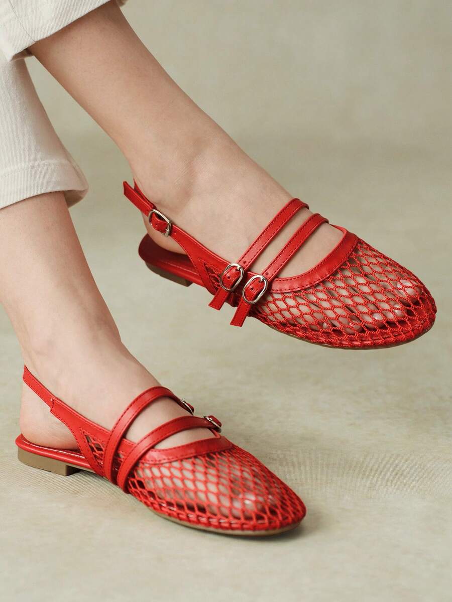Styleloop Outdoor Women's Round Toe Flat-Bottomed Fabric, Simple And Breathable Fabric, Double Buckle Strap Shoes For Daily Vacation Fall Shoes - Rose Red - View 1