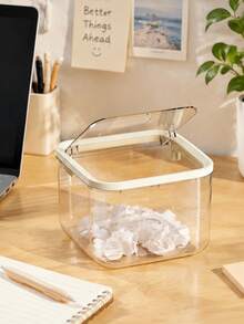 Cute Square Mini Transparent Desktop Trash Can High‑Appearance Small Paper Basket Household Waste Bin For Dorm Living Room Bedroom Compact Desk Garbage Holder Practical Dorm Desktop Daily Household Waste Accessory - multicolor - View 6