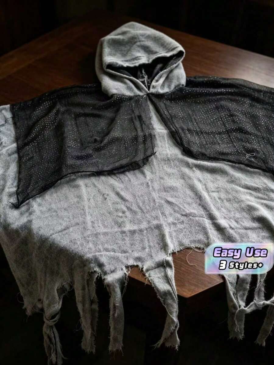1件標準網格輕量破舊死神披風 Cosplay道具 紅黑配色 萬聖節派對服裝 成人裝扮 化妝舞會裝飾 - 多色 - 查看 1