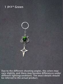 Vintage Gothic Style Bag Hanging Ornament, Hollow Star Key Chain, Antique Silver Tone Gem Decor Charm, Stylish Backpack Pendant For Daily & Party Matching - Multicolor - View 12