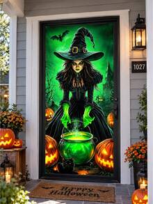 Halloween Door Curtain Decorations, Halloween Background Banner, Spooky‑Atmosphere Decor With Witch And Skull Door Cover - multicolor - View 8