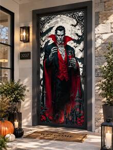 Halloween Door Curtain Decoration, Halloween Background Banner, Spooky Atmosphere Decor, Witch & Skull Door Cover - multicolor - View 7