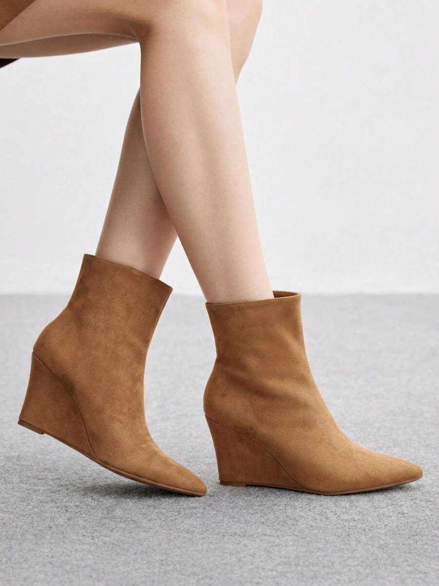 CUCCOO BIZCHIC Women Shoes Pointed Toe Wedge Camel Suede Elegant Versatile Commute Fall Winter Ankle Boots Ankle Boots Fall Boots - Camel - View 1