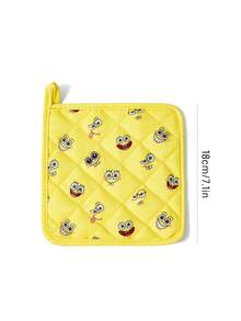 SpongeBob SquarePants | SHEIN 1件/2件裝可愛卡通印花廚房隔熱墊套組，隔熱墊，廚房烘焙必備，有效隔絕熱源，單件/組合 - 黃色 - 查看 3