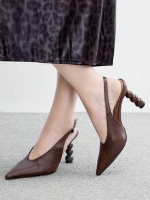 CUCCOO BIZCHIC 女款尖頭露背式背帶特殊造型鞋跟優雅高跟鞋 - 棕色pu - 查看 5
