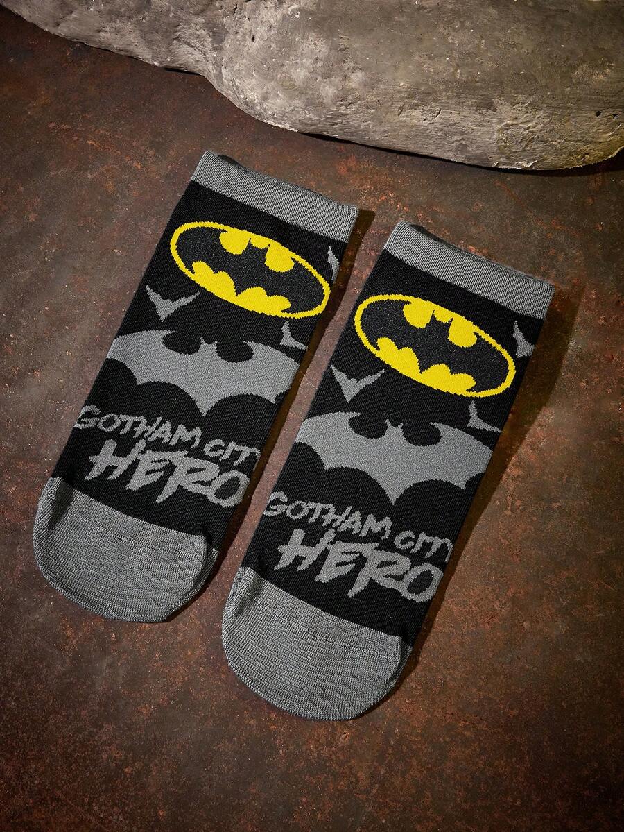 BATMAN X SHEIN 1雙蝙蝠卡通圖案襪子 - 黑色 - 查看 1