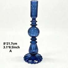 1件深藍色藝術玻璃燭台，復古條紋燭台，輕量裝飾性桌上中心裝飾品，適用於婚禮、用餐、家居裝飾、禮品 - 彩色 - 查看 17