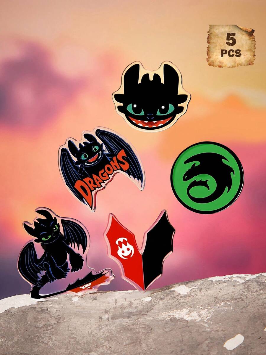SHEIN How to Train Your Dragon 5-Pack Joint Cute Brooches - Multicolor - View 1