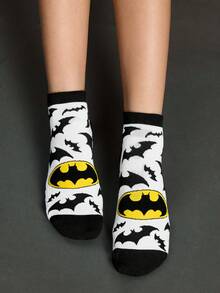 BATMAN X SHEIN 2雙裝蝙蝠卡通圖案襪子 - 混色 - 查看 5