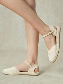 Styleloop Women's Flat Bottom Round Toe Leakage Heel Flower Embroidery Spring And Summer Beach Vacation Shoes Fall Shoes - Beige - View 8