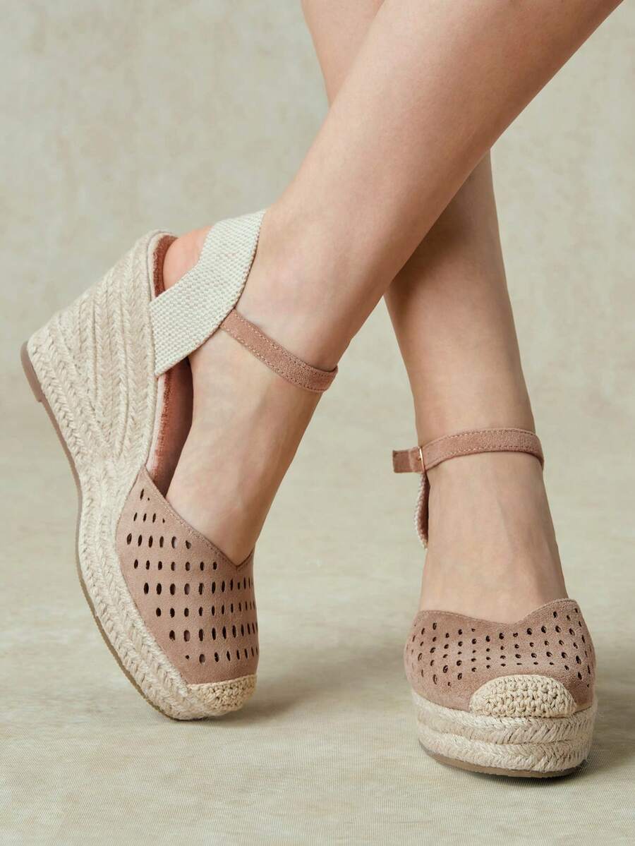 Styleloop Women's Brown Hollow Out Wedge Heel Thick Sole Round Toe Vacation Style Casual Shoes Fall Shoes - Brown - View 1