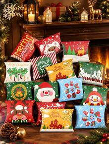 Muroi Mono Multi‑Pack Pillow‑Shaped Christmas Paper Gift Boxes, Cartoon‑Style Festive Design, Printed With Santa Claus, Snowmen And Elks, Suitable For Packaging Candies, Small Gifts And Party Favors - View 2
