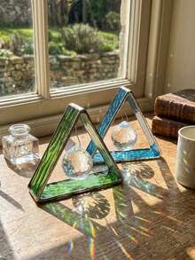 Cirelle 1pc Crystal Sun Catcher Table Figurine, Handmade Stained Glass Prism Stand With Crystal Ball Rainbow Maker, Aesthetic Glass Suncatcher Ornament For Window Shelf Desk - green - View 1