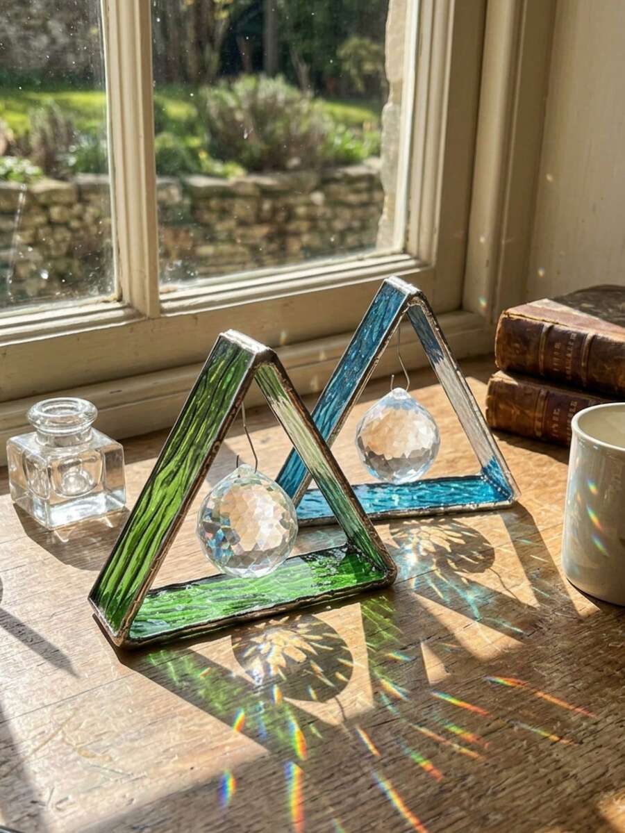 Cirelle 1pc Crystal Sun Catcher Table Figurine, Handmade Stained Glass Prism Stand With Crystal Ball Rainbow Maker, Aesthetic Glass Suncatcher Ornament For Window Shelf Desk - green - View 1