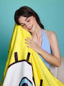SpongeBob SquarePants | SHEIN 1件可愛黃色海綿印花厚毯，柔軟保暖，不掉毛，多種尺寸，適用於沙發、床鋪、午睡 - 黃色 - 查看 5