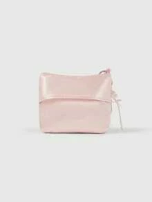 ROMWE Kawaii 1pc Multi-Compartment Unique Design Embroidered Bow 8. Faux Pearl Decor Lace Edged 2ipper Pink Makeup Bag, Sanitary Pad, Coin Purse,Can Hold Tissues - Gift For Mother - Pink - View 4