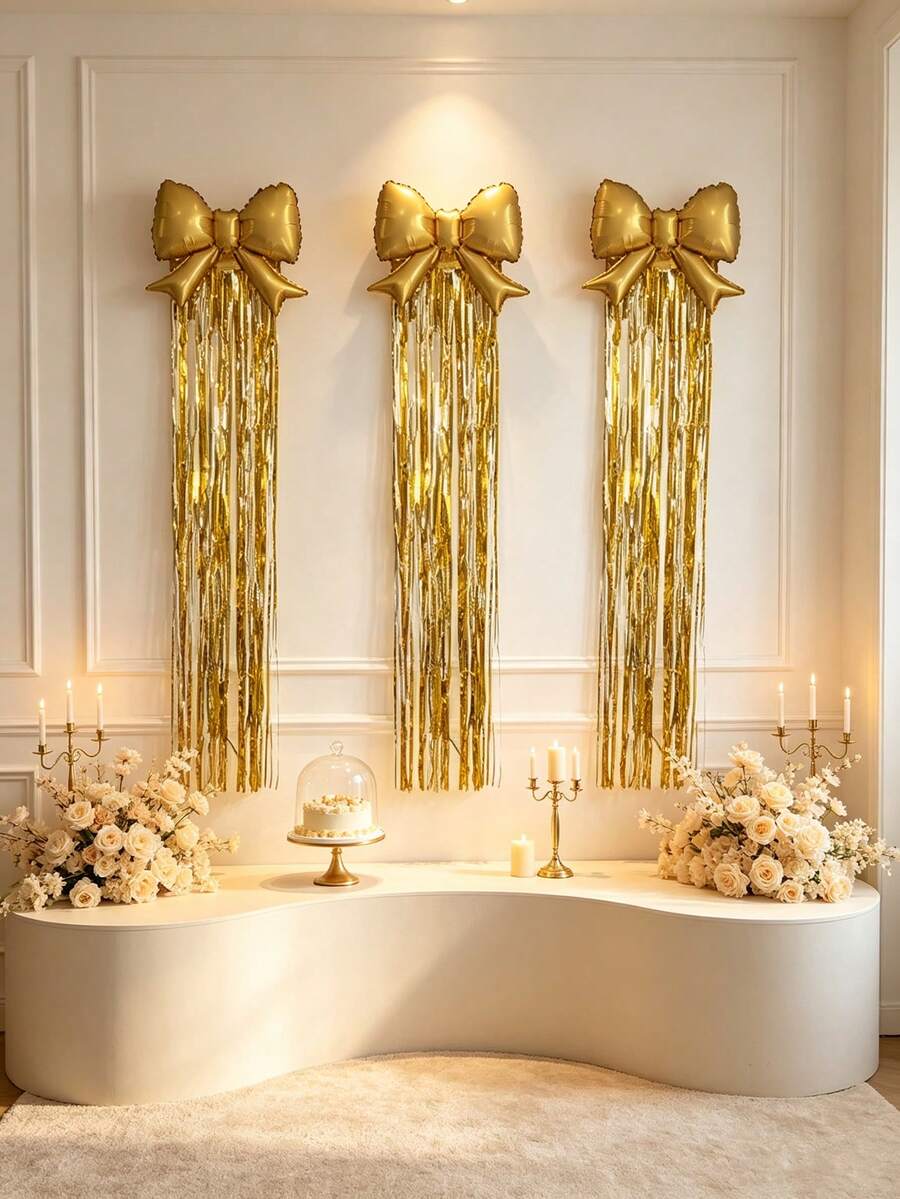 4-Piece Bowknot Rain Curtain Set, Suitable For Birthday Parties, Photo Backdrops, Bridal Gift-Giving Events, Wedding Party Decorations, And Anniversary Indoor/Outdoor Party Supplies. - Section B - View 1