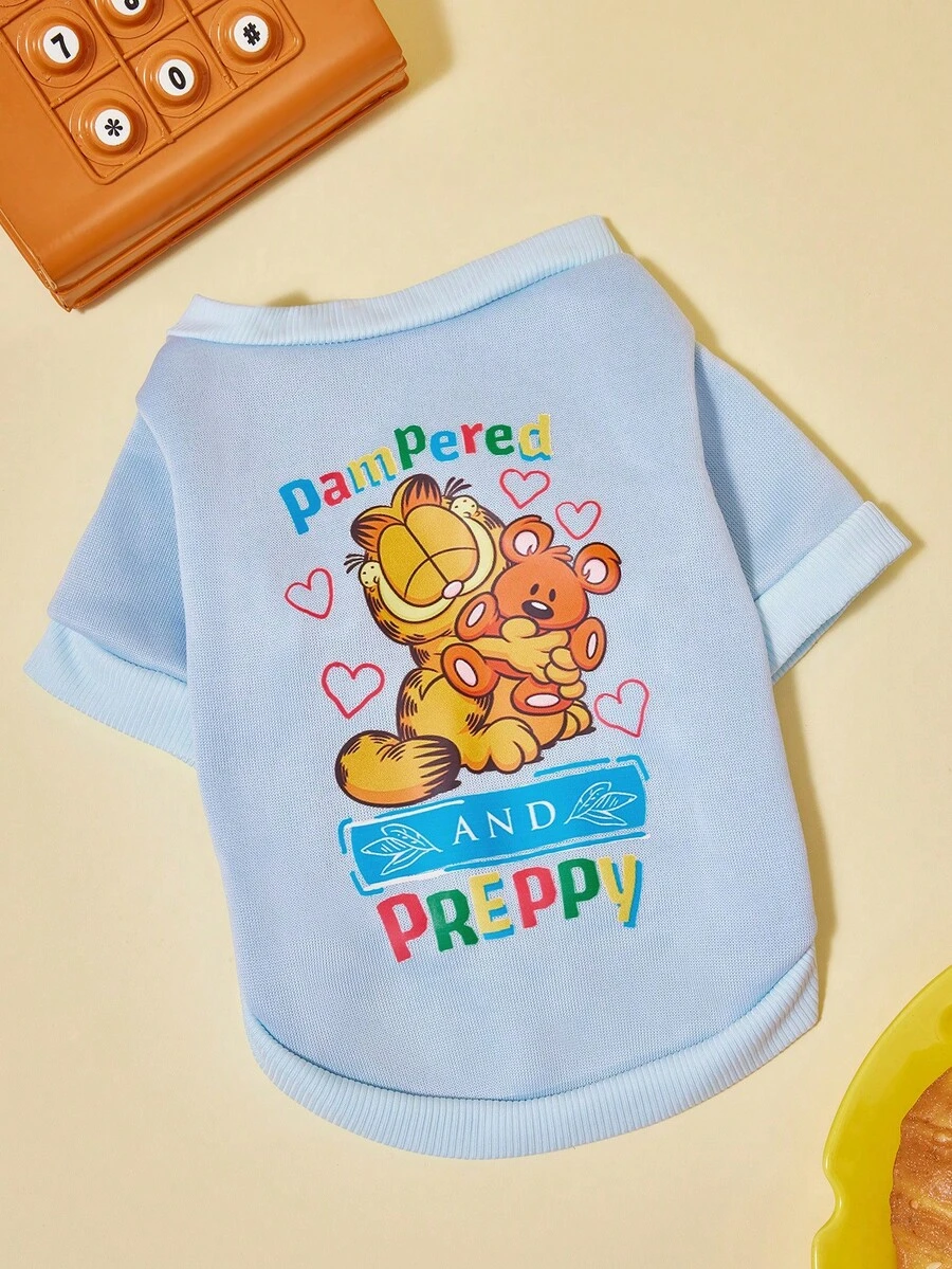 GARFIELD | PETSIN 1pc Kitten Holding Teddy Bear Doll, Printed Pet Sweater With Heart And Letters, Soft And Comfortable Warm Pet Clothing - Multicolor - View 1