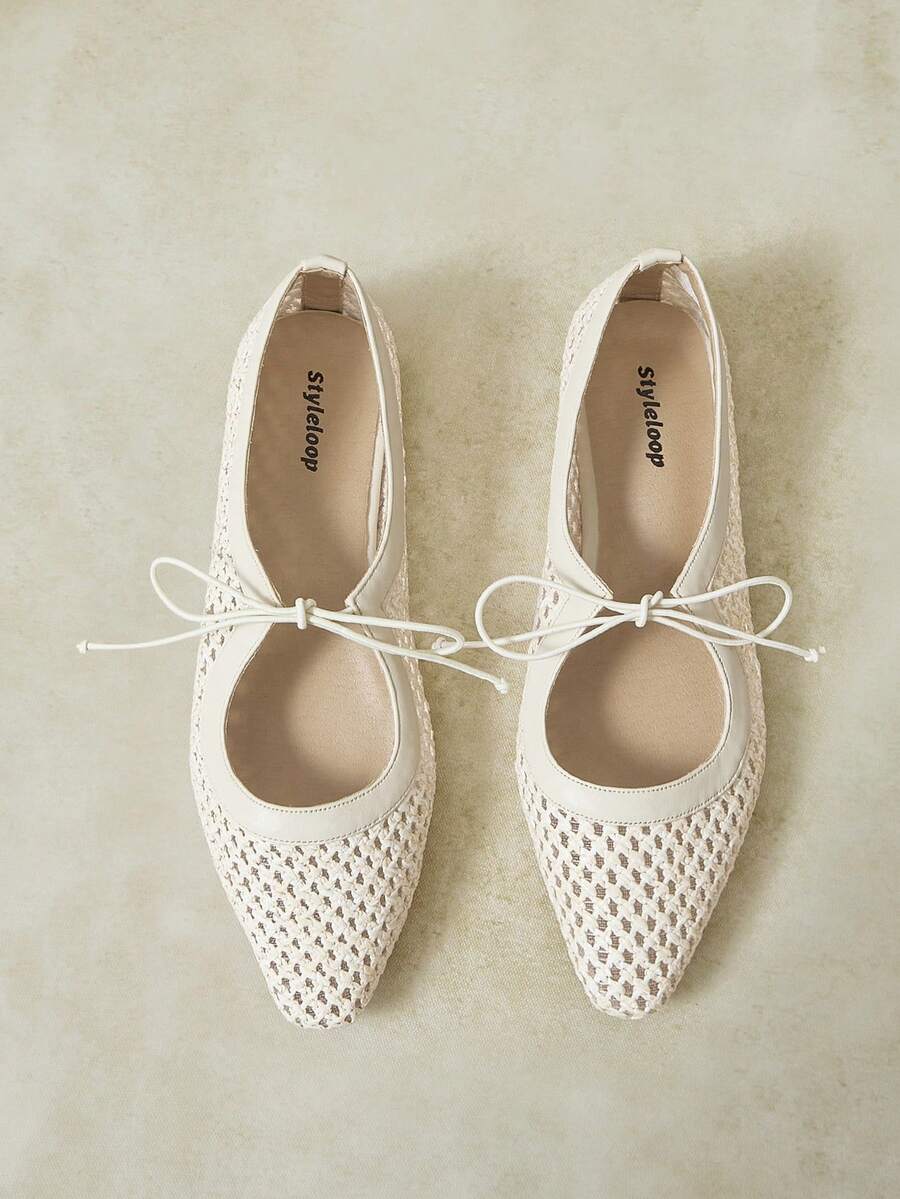 Styleloop New, Breathable And Hollow, Square Toe Bow Design, Women's Flat Shoes, Casual And Versatile, A Must For Commuting - Apricot yarn apricot peel - View 1