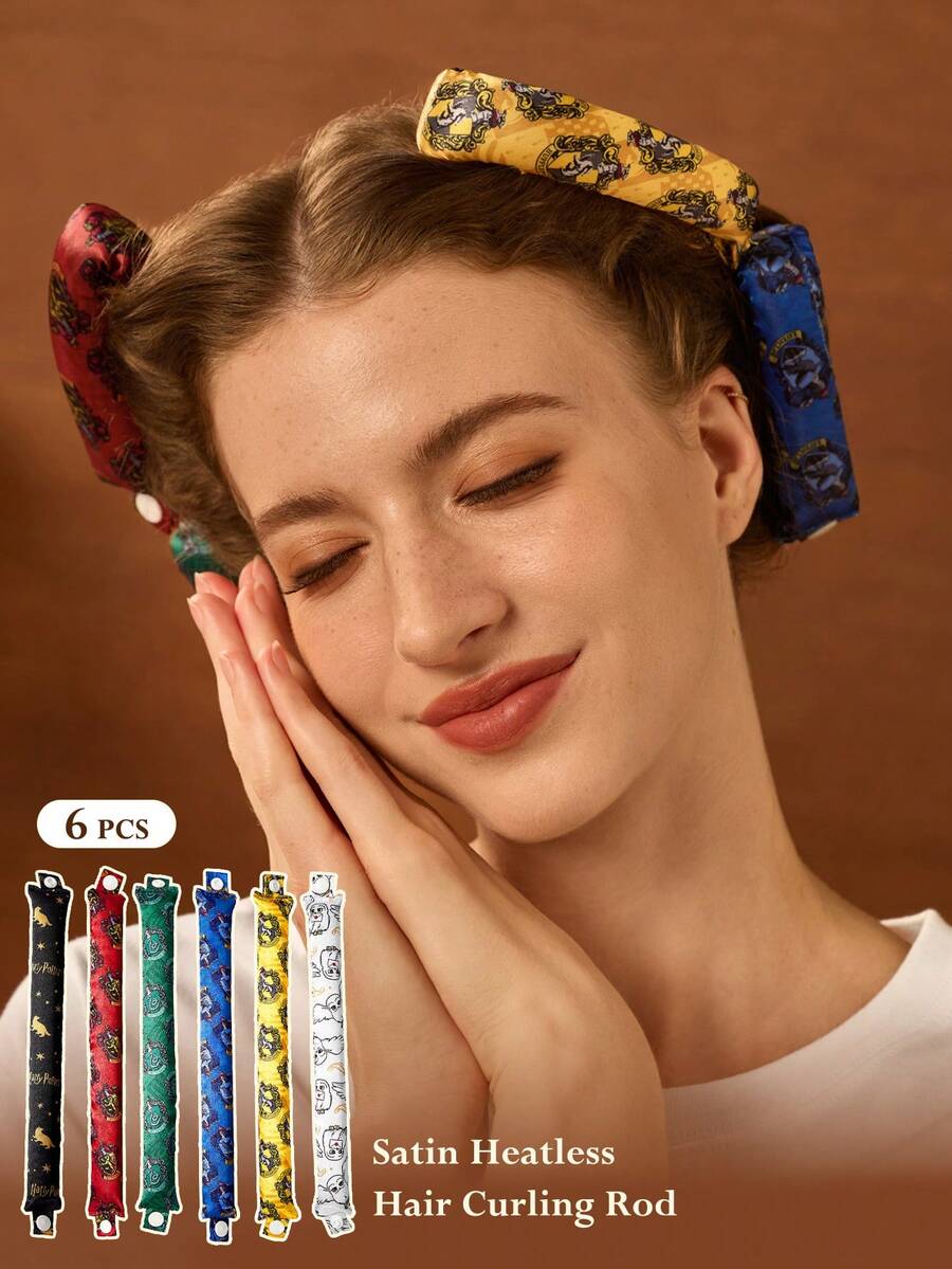 HARRY POTTER X SHEIN 6-Piece Cartoon Printing No Heat Curling Tool Set, - Multicolor - View 1