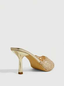 CUCCOO SZL Women Embroidered Lace Pointed Toe Stiletto Heeled Sandals Spring Shoes Prom Heels Summer Shoes - Light gold - View 5