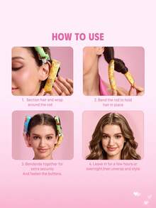 The Winx X SHEIN مجموعة أدوات تجعيد الشعر بدون حرارة بطباعة كرتونية 6 قطع - متعدد الألوان - مشاهدة 4