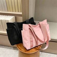 Unisex Casual Shoulder Bag, Large Capacity Handbag, Student Backpack, Solid Color Shoulder Bag, Gym Bag, Travel Bag, Suitable For School And Work - Pink - View 23