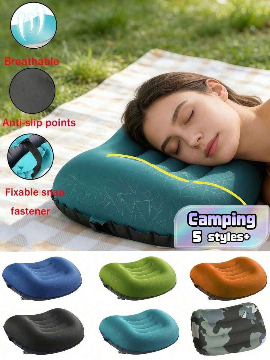 1/3 Pcs Portable Inflatable Pillow Outdoor Nap Pillow Multi-Color Jacquard TPU Inflatable Pillow For Traveling Camping Napping Desk Rest For Men Women Gift For Vacation And Outdoor Use Camping Essentials Accessories Holiday Essentials - Multicolor - View 1