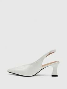 CUCCOO BIZCHIC Korean Minimalist V-Cut Rear Empty Shoes, Black Pleated Glossy Pointed Small Square Heel Half Tray, Workplace Commuting Versatile Rear Strap - Apricot - View 5