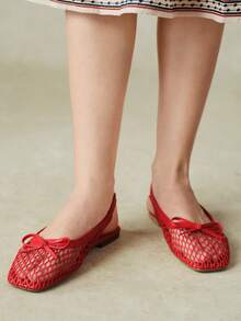 Styleloop Outdoor Women's Flat-Bottomed Mesh Fabric Fabric Bow Decoration Fashionable, Simple And Comfortable Daily Vacation Shoes Fall Shoes - Red - View 12