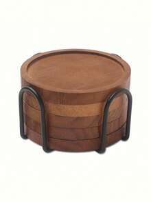 5 PCS Natural Wooden Drink Coasters Set With Holder Rustic Coffee Table Decor Heat Resistant Scratch Proof Absorbent Non Slip Protector For Home Office Desk Kitchen Bar Living Room Party Wedding Housewarming Christmas Gift - Multicolor - View 7