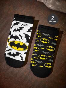 BATMAN X SHEIN 2雙裝蝙蝠卡通圖案襪子 - 混色 - 查看 2