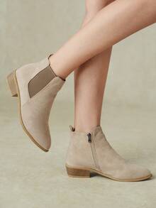 Styleloop Women's Ankle Boots And Ankle Boots, Slip-On Elastic Boots, Khaki Pointed Toe Street Rider Boots - Khaki 0036 - View 12