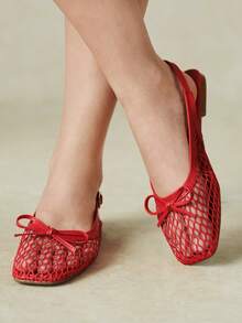 Styleloop Outdoor Women's Flat-Bottomed Mesh Fabric Fabric Bow Decoration Fashionable, Simple And Comfortable Daily Vacation Shoes Fall Shoes - Red - View 2