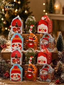 Muroi Mono 6PCS/12PCS Christmas Hand‑Held Gift Boxes, Fresh And Healing Cartoon Style, Fold‑Free Easy‑To‑Assemble Paper Boxes, For Storing Small Festive Snacks, Christmas Party Favours And Gift Repackaging - View 6
