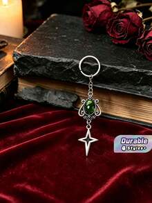 Vintage Gothic Style Bag Hanging Ornament, Hollow Star Key Chain, Antique Silver Tone Gem Decor Charm, Stylish Backpack Pendant For Daily & Party Matching - Multicolor - View 1