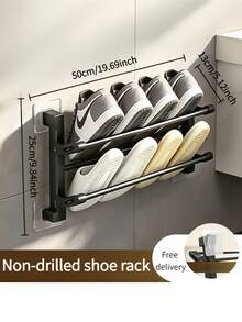 Over Door Shoe Rack, Foldable Wall Mount Hanging Slipper Holder For Entryway Bathroom, Space Saving Home Organizer For Bedroom Closet, No Drill Easy Install - Black - View 7