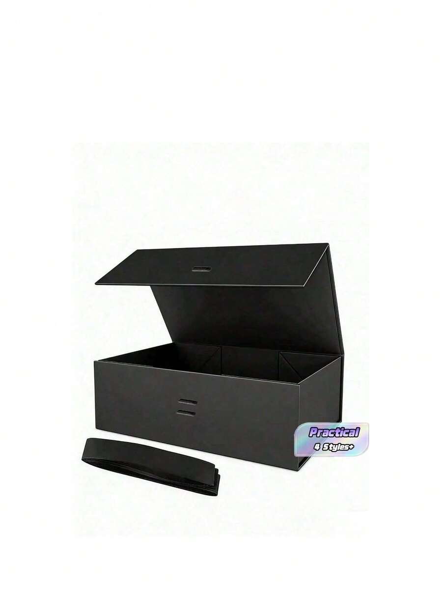 3 PiecesLuxury Gift Box Set, Magnetic Closure, With Ribbon. Ideal For Groomsman Proposal, Wedding, Christmas, Halloween, Birthday Gifts (Black). - Black - View 1
