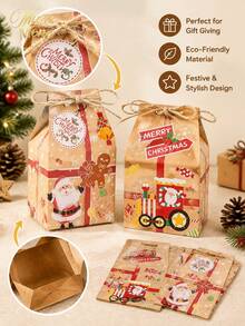 Muroi Mono Christmas Milk-Shaped Kraft Gift Bags Printed With Santa Claus, Snowmen And Little Trains, In A Vintage Festive Style, For Christmas Gift Exchanges And Party Candy Packaging - View 11
