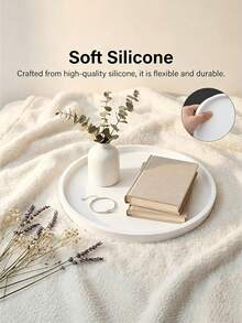 Dresser Tray, Silicone Round Tray, Decorative Storage Organizer Rack, Suitable For Bathrooms, Toilet Tanks, Bedrooms And Kitchen Countertops. It Can Store Jewelry, Candles, Lotion Bottles, Cosmetics And More, Marble‑White - round - View 9