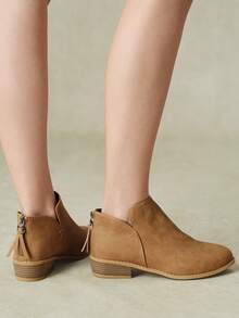 Styleloop Women's Ankle Boots And Ankle Boots, Slip-On Elastic Boots, Brown Pointed Toe Street Knight Boots - Brown 0034 - View 6