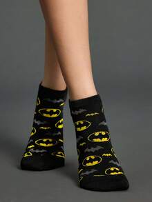 BATMAN X SHEIN 2雙裝蝙蝠卡通圖案襪子 - 混色 - 查看 4