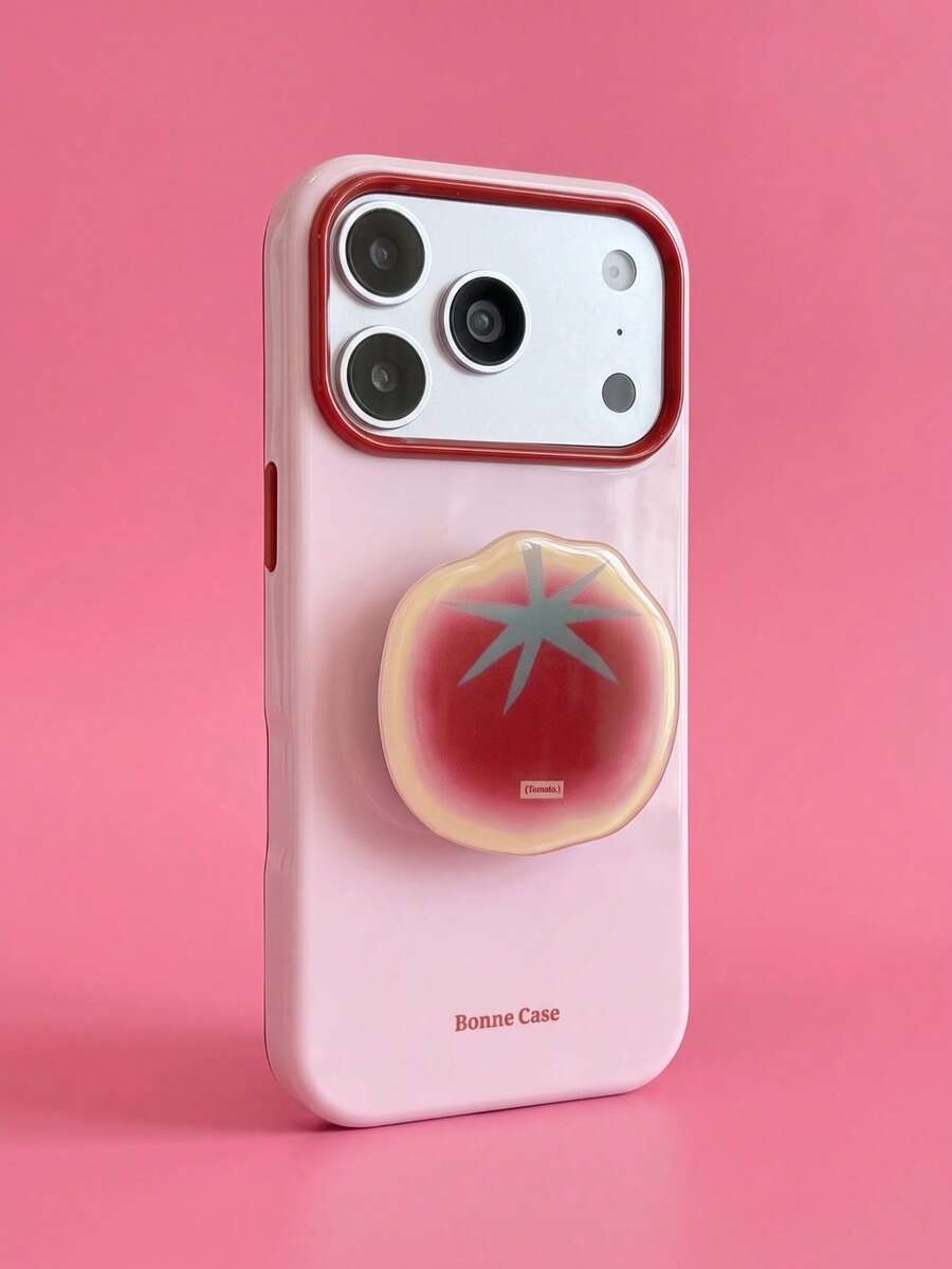 ShellaStory 蔬菜水果攤手機殼,適用於 Apple 17pm 與 18 Pro,亮面軟殼,清新配色,時尚獨特創意,幾何極簡小眾風 - 莓粉 - 查看 1