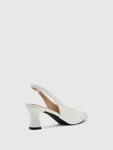 CUCCOO BIZCHIC Korean Minimalist V-Cut Rear Empty Shoes, Black Pleated Glossy Pointed Small Square Heel Half Tray, Workplace Commuting Versatile Rear Strap - Apricot - View 6