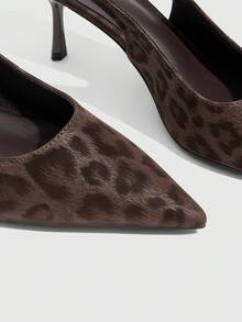 CUCCOO SZL Burgundy Dark Leopard Print Elastic Back Empty Stilettos, Women's Pointed Autumn Retro High Heels, Slingbacks - Brown - View 8