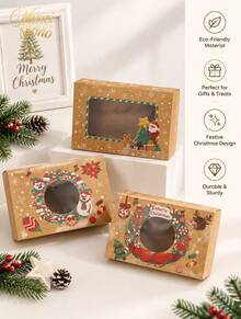 Muroi Mono A Set Of 3 Christmas Window Boxes, Kraft Paper With Transparent Window Design, Warm Retro Christmas Style, For Cookie Baking Packaging And Holiday Gift Storage. - View 10